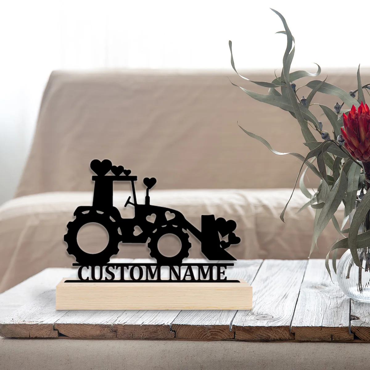 1pc Personalized Retro Iron Statue Decoration Customizable Name Equipped with Wooden Base Desktop Decorations,Office Decorations
