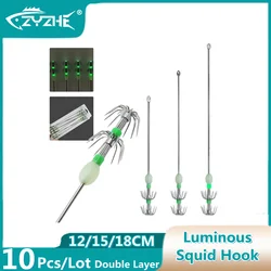 ZYZ Squid Hook 10pcs/Box Sea Fishing Luminous Fish Double Layer 3 Sizes Umbrella Octopuses Hooks Cuttlefish Night Fishhooks