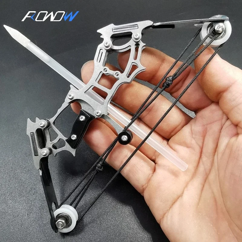 ROWOW Mini Bow and Arrow Micro Compound Pulley Stainless Steel Soldier Weapon Small Bow