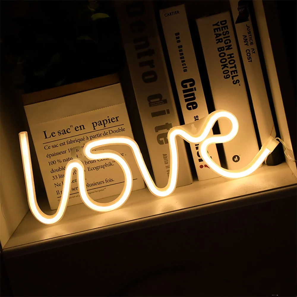Love Neon Light Valentine's Day Confession Romantic Decoration LED Night Light USB Battery Box Dual purpose, with Hanging Hole