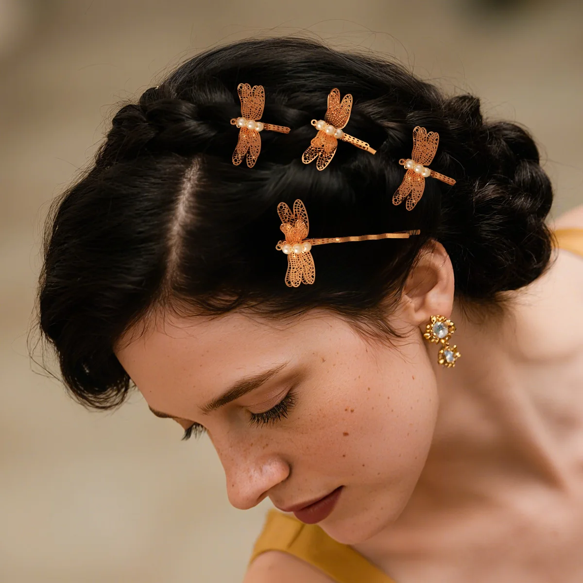 5pk/Set Golden Dragonfly Butterfly Barrette Exquisite Alloy Handmade Hairpins for Girls Unique Openwork Daily Hair Clips Gifts