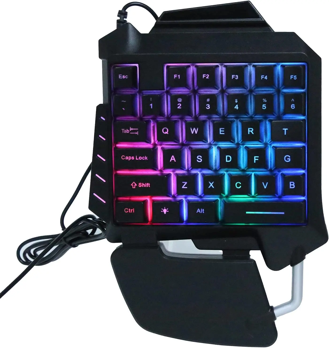 One Handed Gaming Keyboard, USB Wired Single Hand Ergonomic LED Backlit E-Sports Game Keypad with 35-Key for Desktop PC Game