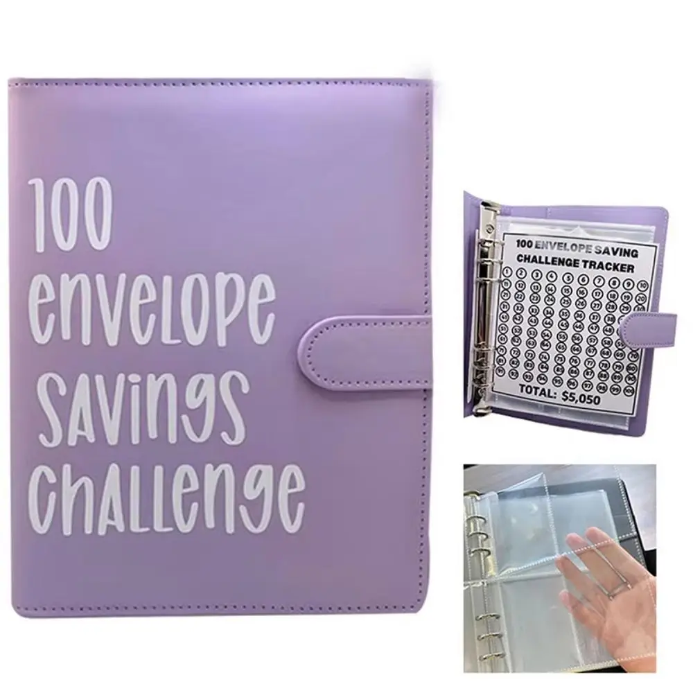 دفتر تحدي 100 مغلف ملون، الميزانية النقدية، غلاف توفير المال من جلد البولي يوريثان، مغلفات نقدية لتوفير المال #2