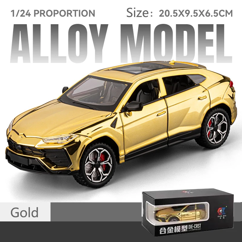 New 1:24 Simulated Lambo Urus Alloy Car Model Sound And Light Pull Back Toy Car Off-Road Vehicle Boys Collection Ornaments Gift