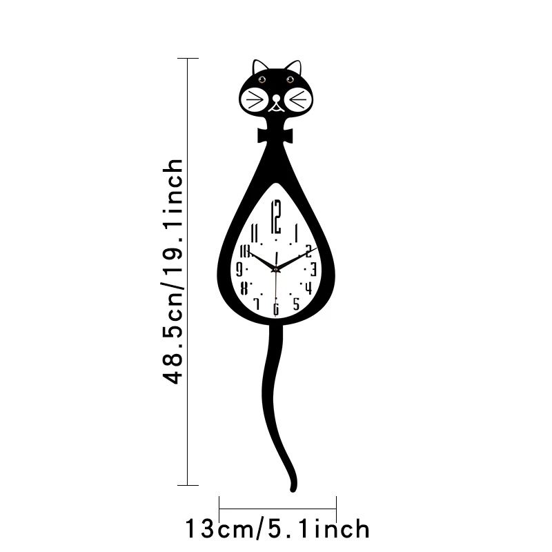ساعة حائط على شكل قطة كرتونية ممتعة مع وظيفة أرجوحة ذيل، ساعة هادئة مناسبة لغرفة المعيشة وغرفة النوم والديكور المنزلي #3