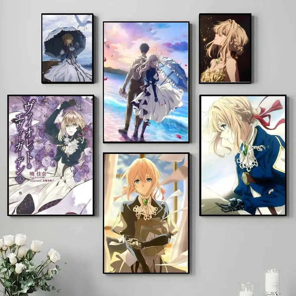 Classic Anime V-Violet E-Evergarden Manga Poster Self-adhesive Art Waterproof Paper Sticker Coffee House Bar Room Wall Decor