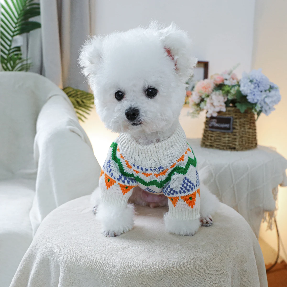 1PC pet clothing, Fer Island colored sweater, spring and autumn pullover knitted sweater suitable for small and medium-sized dog