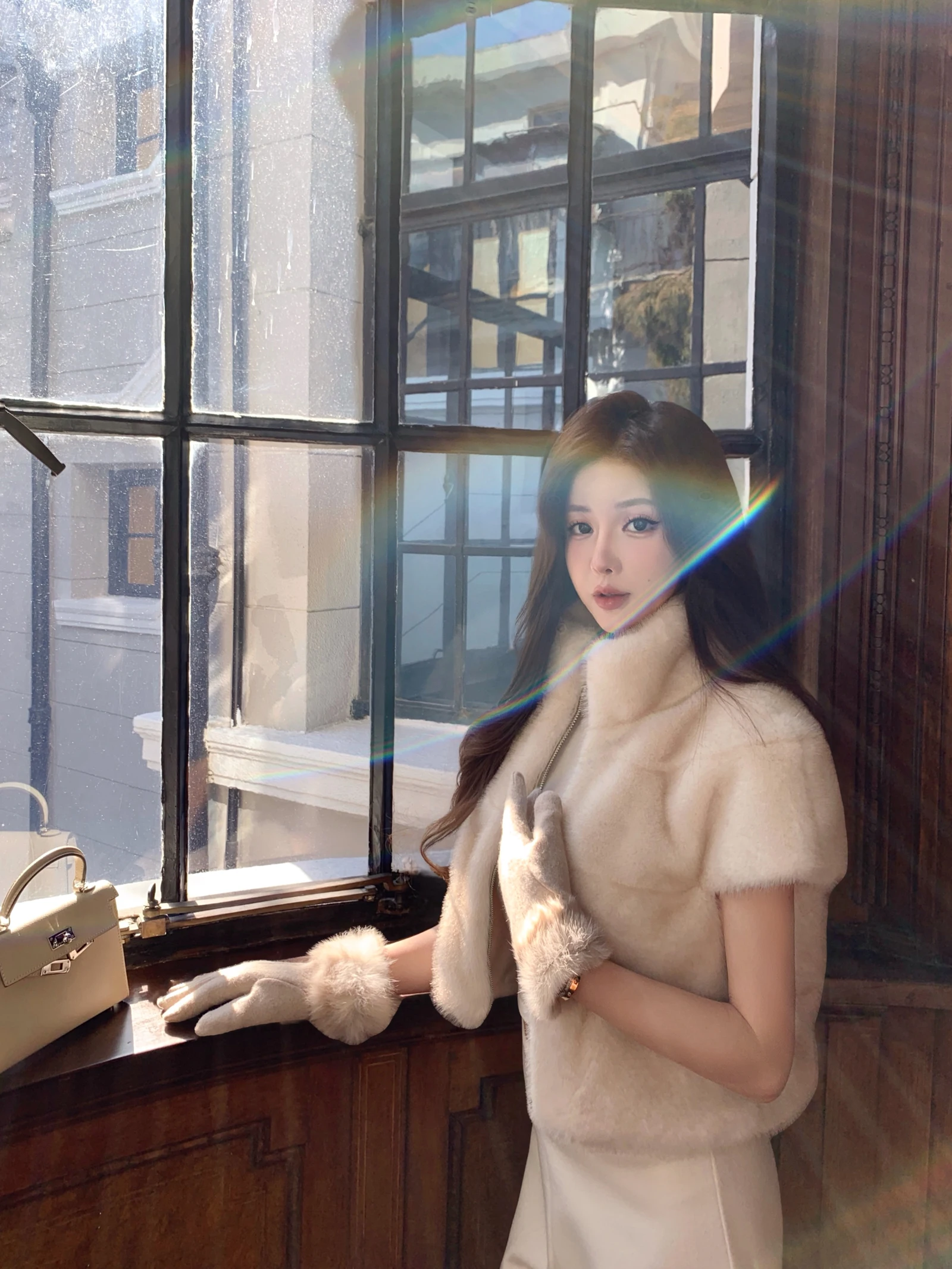 

JUNSTUDIO ort f Sve Mink Fur Jaet Women's Casual Sle Zipper Closure Slim Fit Faionable Eco-Friendly Coat