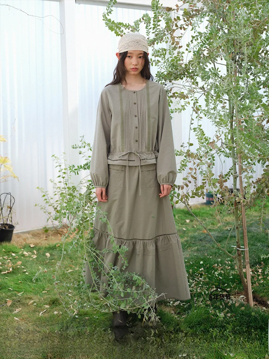 

Французская свободная хлопковая рубашка для женщин с цветочным кружевом и поясом, с длинными рукавами, дышащая, для весеннего сезона