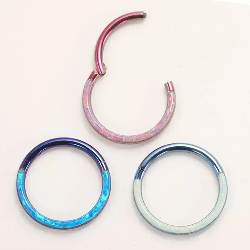 G23 Titanium Septum Piercing Nose Ring Opal Hinged Segment Clicker Ear Cartilage Earring Helix Lip Piercing Anodized Jewelry