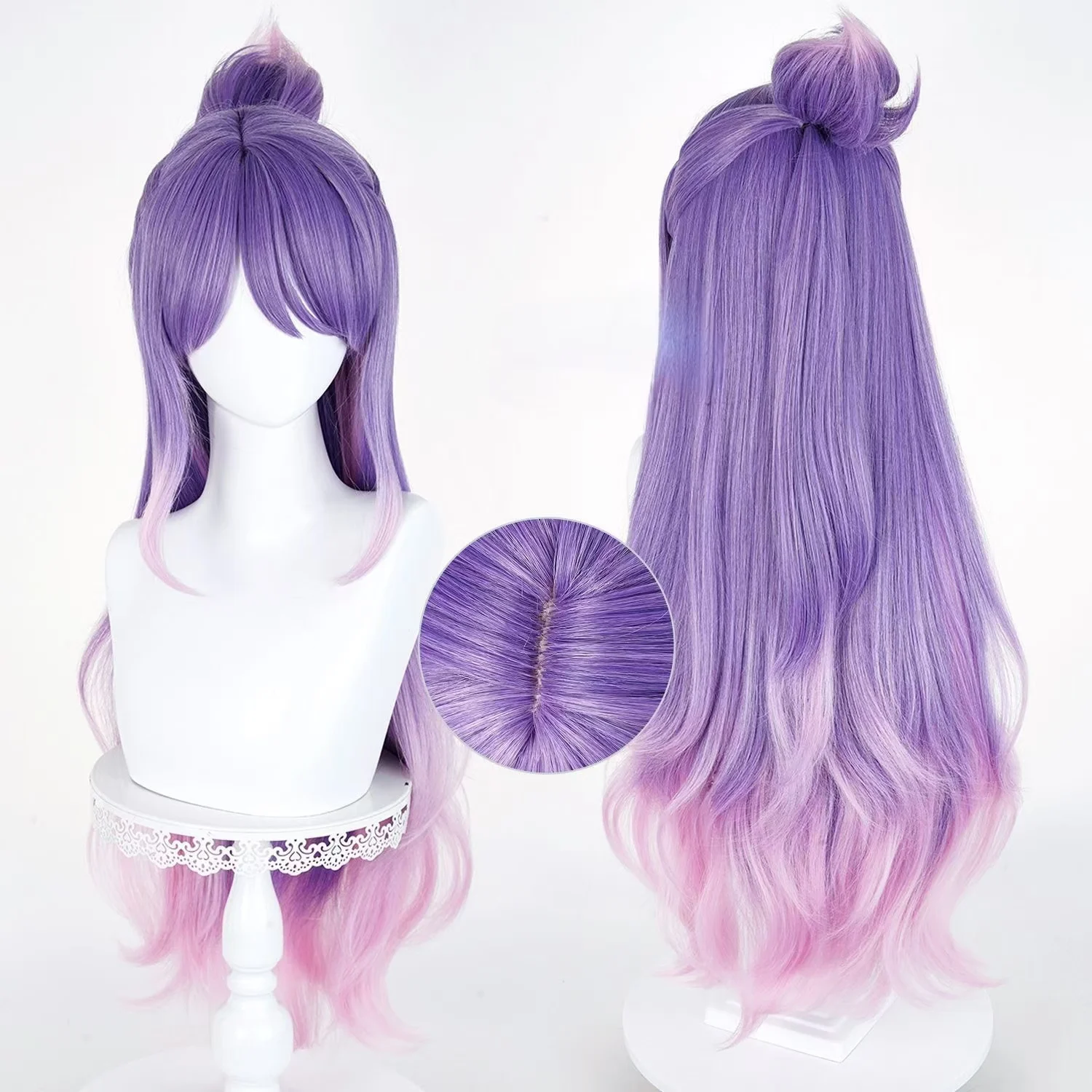 Kiriko Wedding Bridal Style Cosplay Wig Purple‑Pink Ombre Long Wavy Ponytail Cosplay Hair For Halloween Party Comic Con