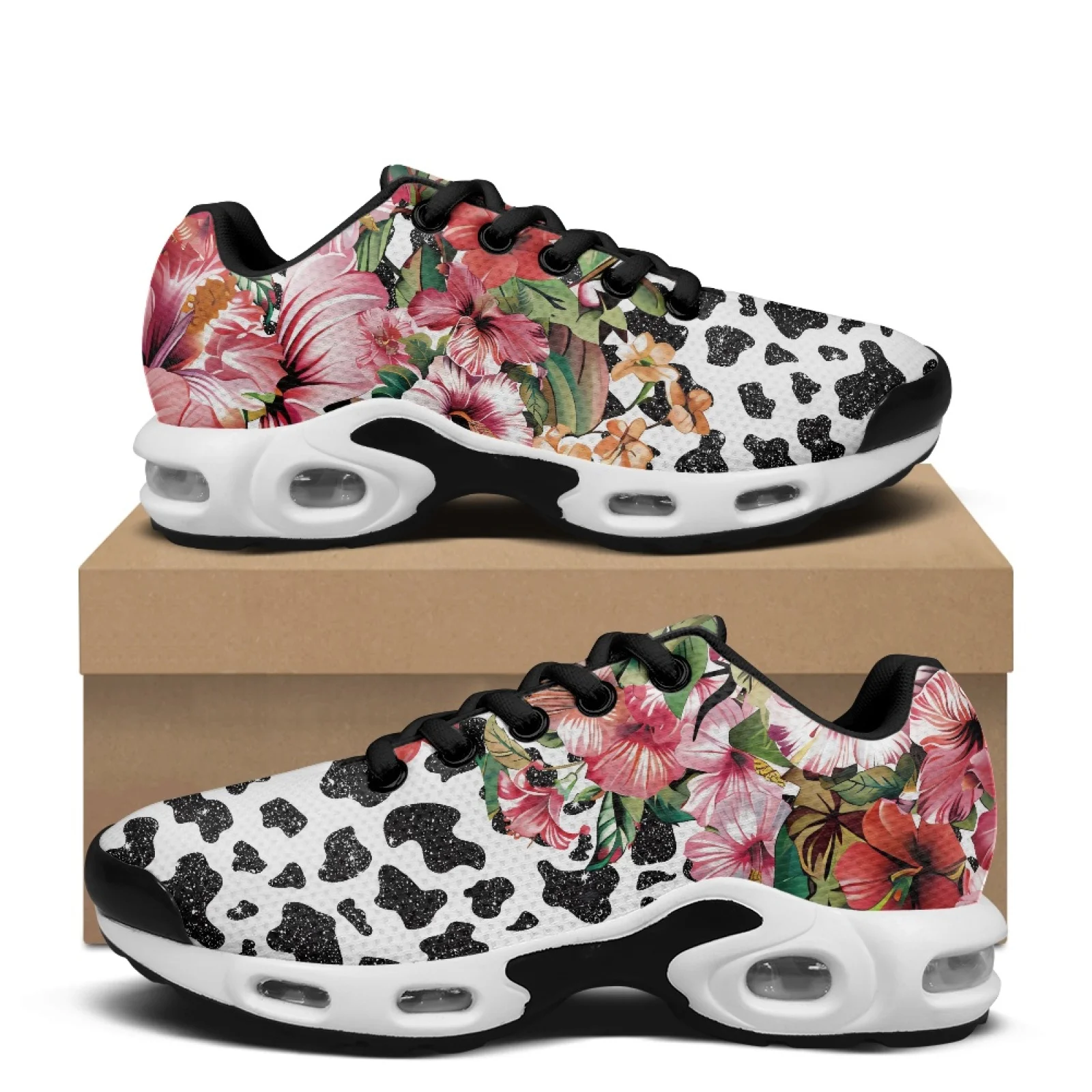 PENSTROLL Floral Cowhide Print Air Cushion Tennis Sneakers Air Cushion Sneakers for Walking Cushioned Air Running Shoes