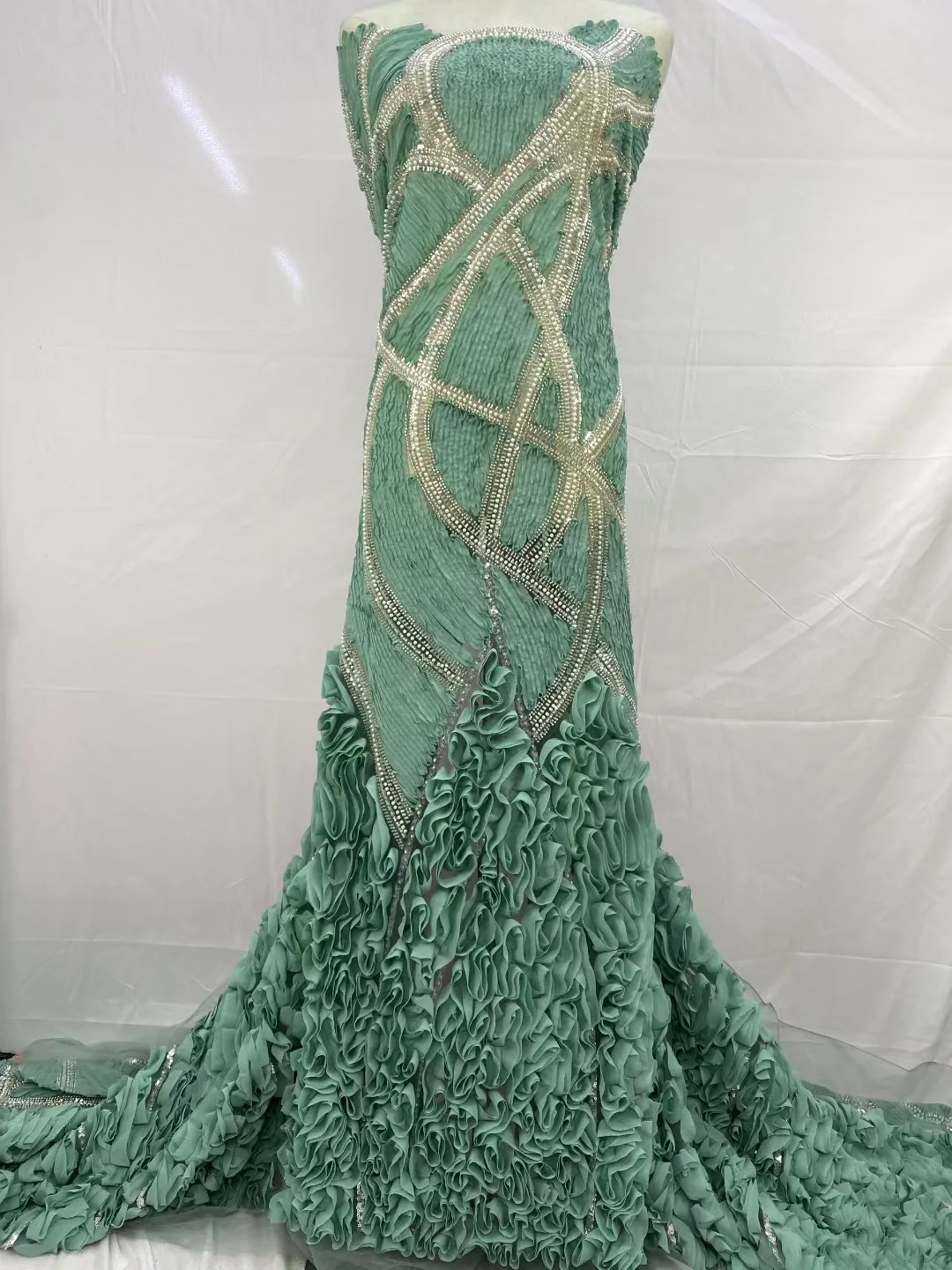 

African Beaded Net Mesh Lace Fabric, French Tulle, Nigerian Wedding Dress, Luxurious Beads Embroidery