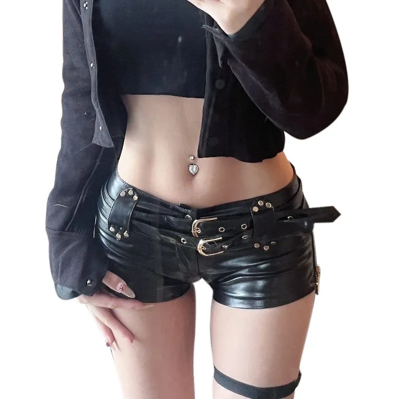 Summer Clothes Shorts Women Y2k Black Short Pants Low Waist Mini Pants Belted Waist Bootcut Shorts Studded Detail For Woman