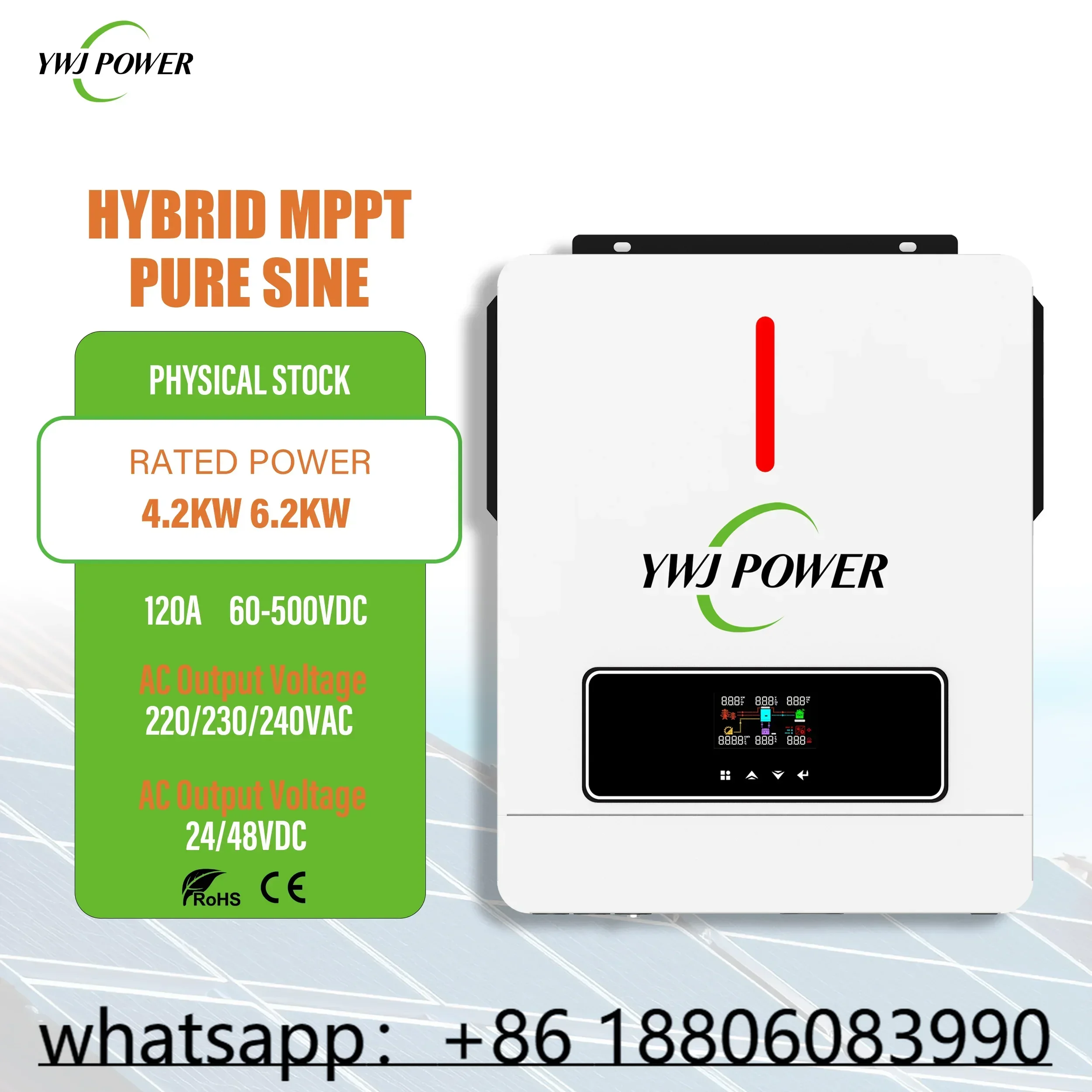 YWJ Stock 4.2kw 24v Hybrid Solar Inverter 120A PV MPPT 60-500VDC On/Off Grid Home Solar Power Systems Single/Dual AC Output 60Hz