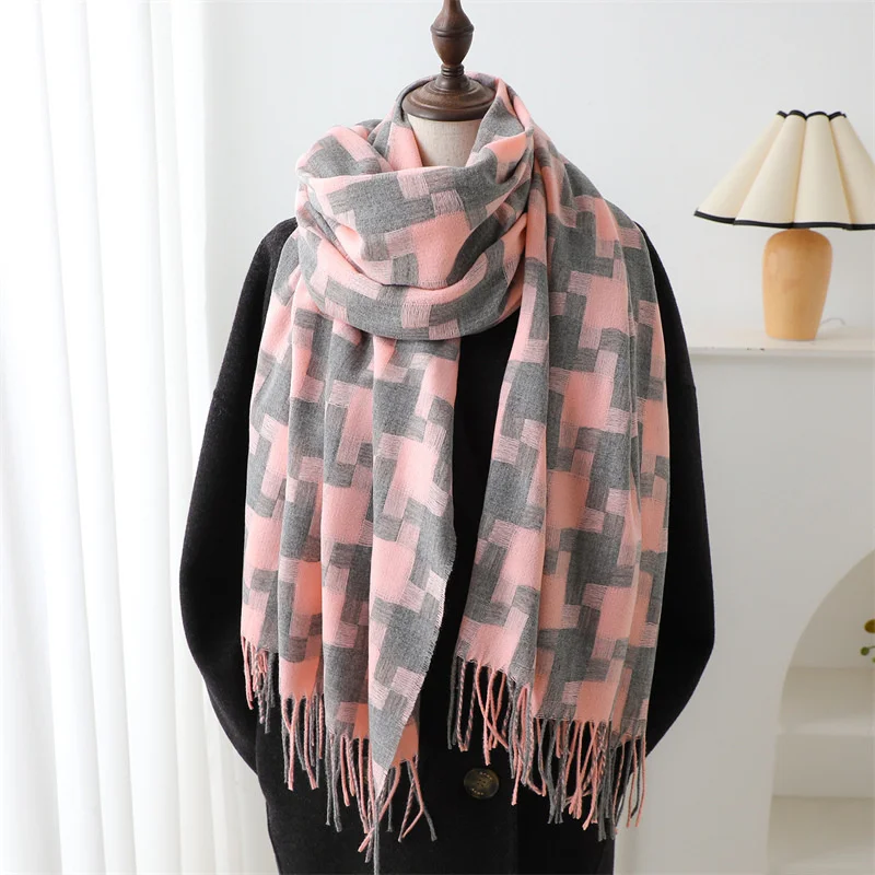 Korean Styles Autumn and Winter Imitation Cashmere Plaid Scarf Fashionable and Simple Warm Scarf Women\'s Tassel Shawl Pashmina