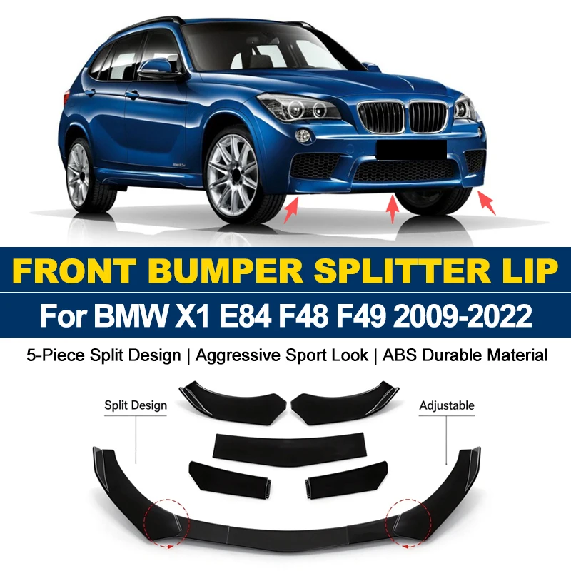 5Pcs ABS Front Bumper Canard Lip Splitter Spoiler Body Kit For BMW X1 E84 F48 F49 2009-2022 2010 Car Styling Tuning Accessories