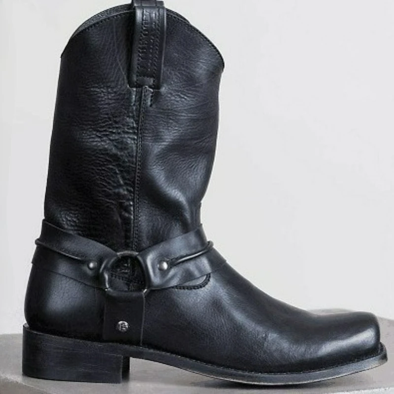 Western Cowboy Retro Mittelalterliche Stiefel Unisex Halbhohe PU-Leder Slip-On Schuhe für Männer Frauen Outdoor Winter Casual Stil Stiefel – Detail 5