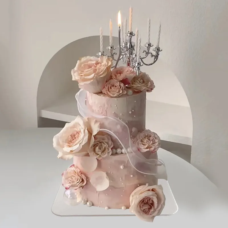 

Simulation birthday cake model retro candlestick flower ribbon can be customized plastic window fake sample photography props