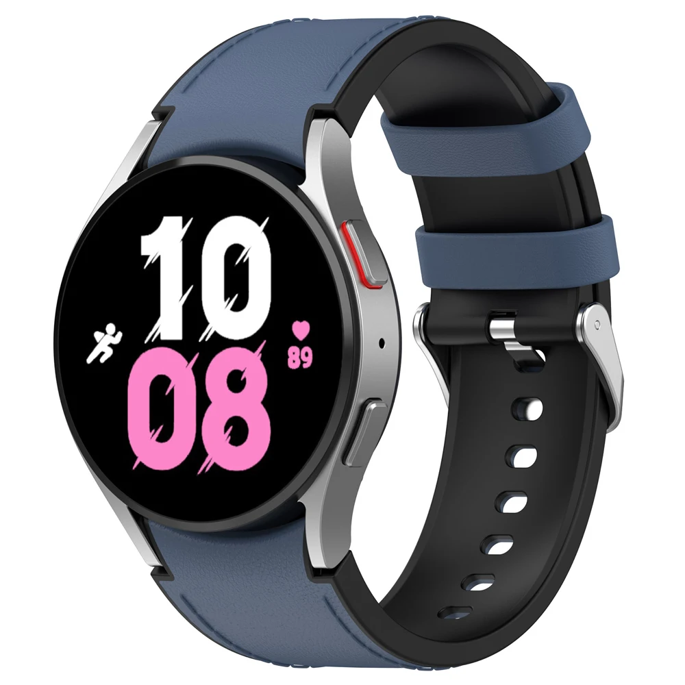 Leather and Silicone Hybrid strap for Samsung Galaxy Watch 4 6 Classic/Galaxy Watch 6 5 4 40mm 44mm Replacement Band Bracelet