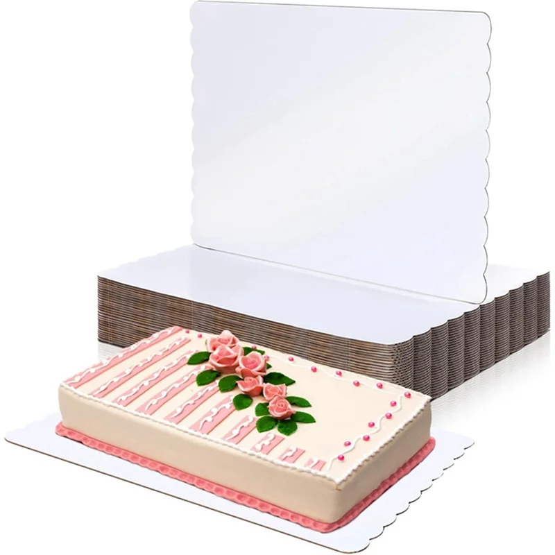 ABBN-Quarter Cake Sheet 14X10 Inch Gold Foil 20 Pack Rectangle Cake Board Disposable Cardboard Cake Bases For Baking White