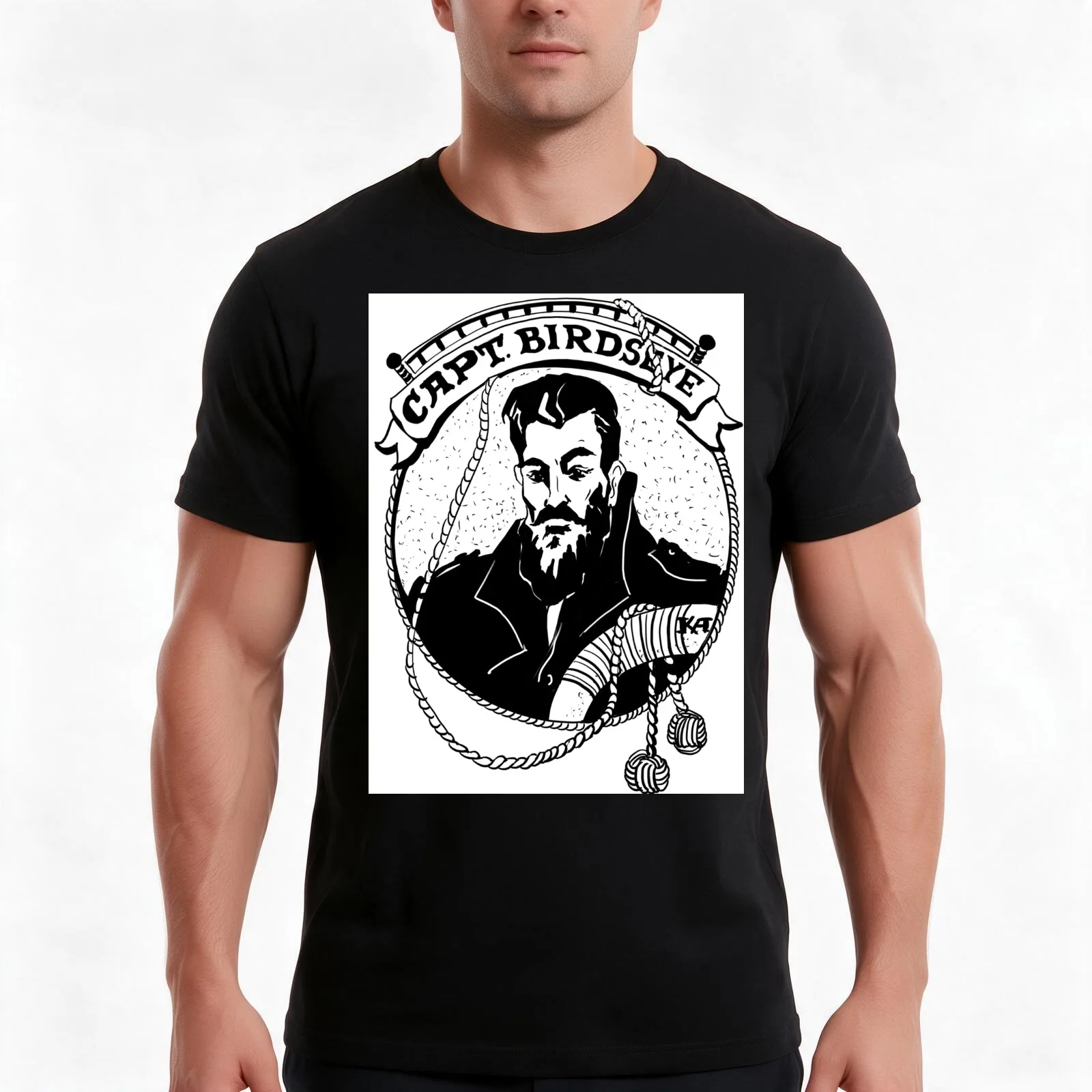 Young Captain Birdseye Medallion T-Shirt, Summer Casual Cotton Tee, Oversized Streetwear Tops, Vintage Graphic Print