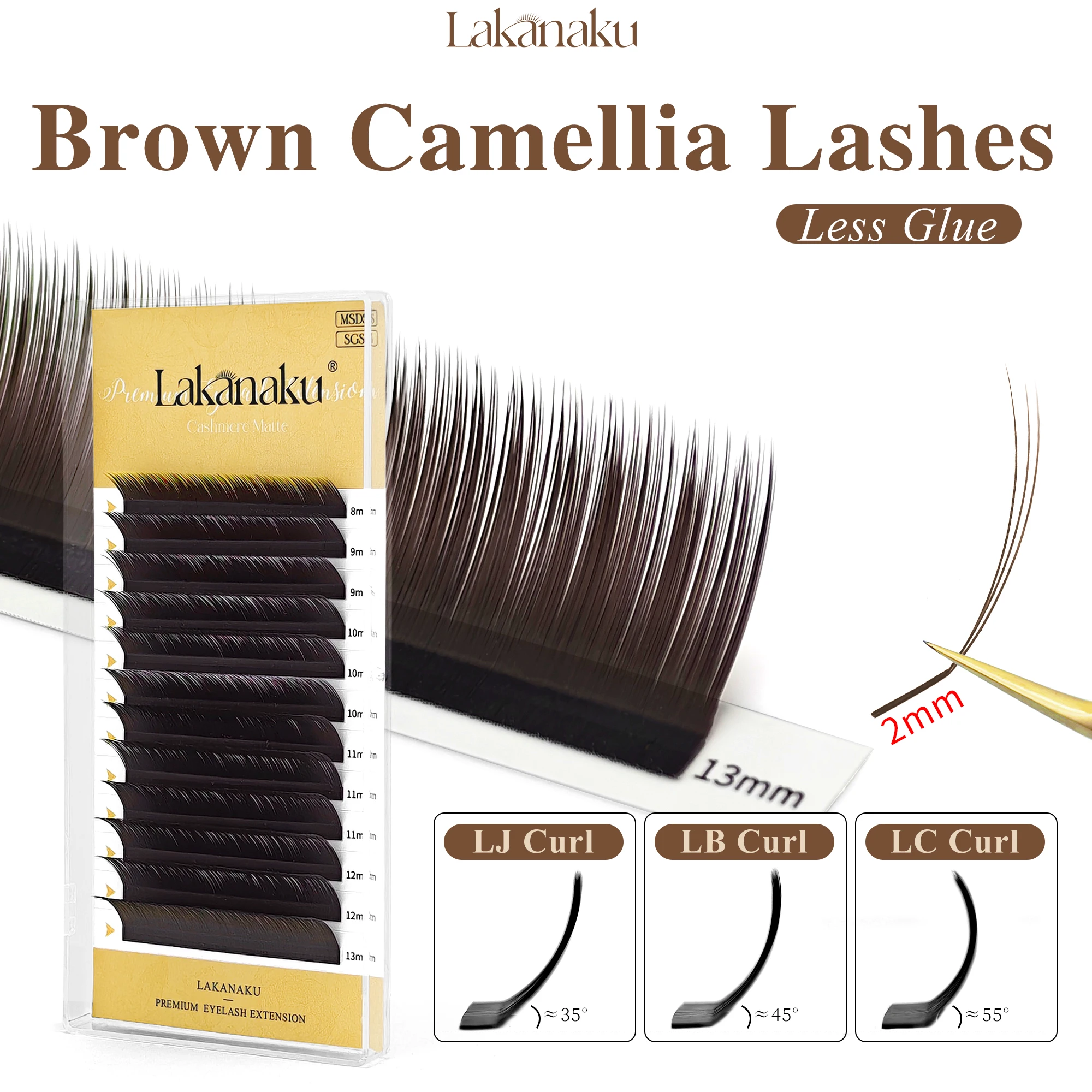Extensions de cils LAKANAKU Camellia UJ/UB/UC/LJ/LB/LC Curl Multi Longueurs, Extensions de cils individuelles volumineuses