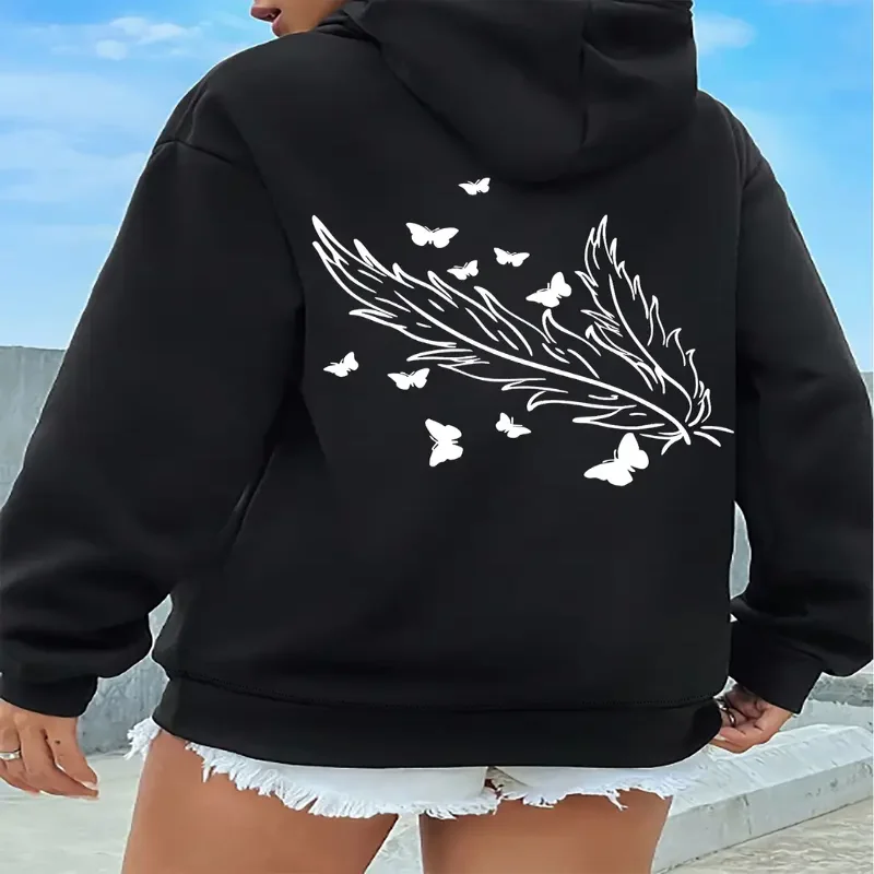 

Women Casual Hooded Graphic Print Wear Sweatshirt Long Sleeve Drawstring Pullover Artisti Design Fall Winter Stylish Comfortable