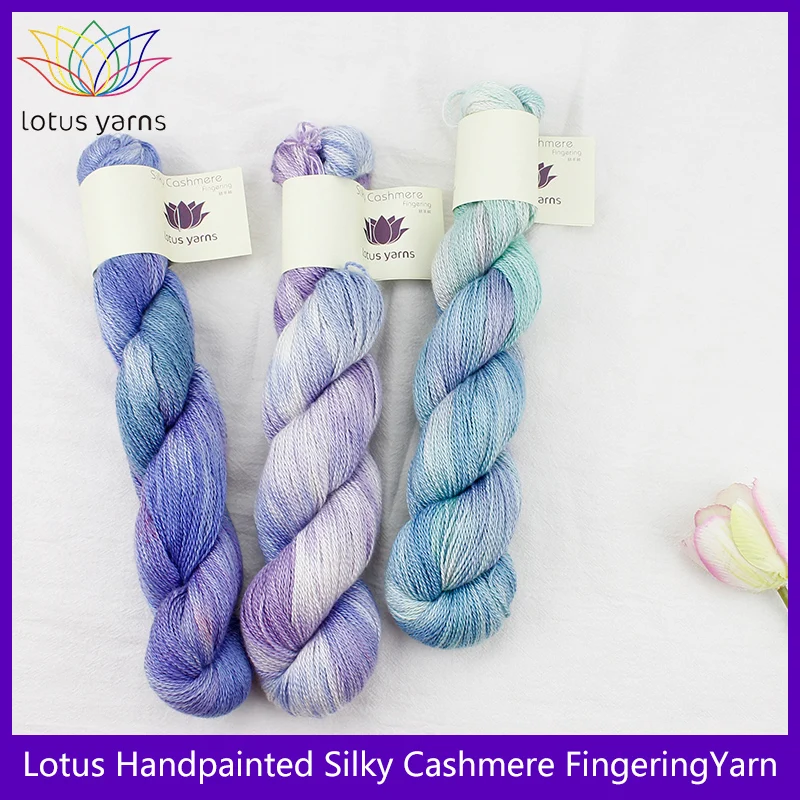 Lotus Handpainted silky cashmere fingering   Hand-knitted Yarn Scarf  Hand-Weaving Thread Yarns