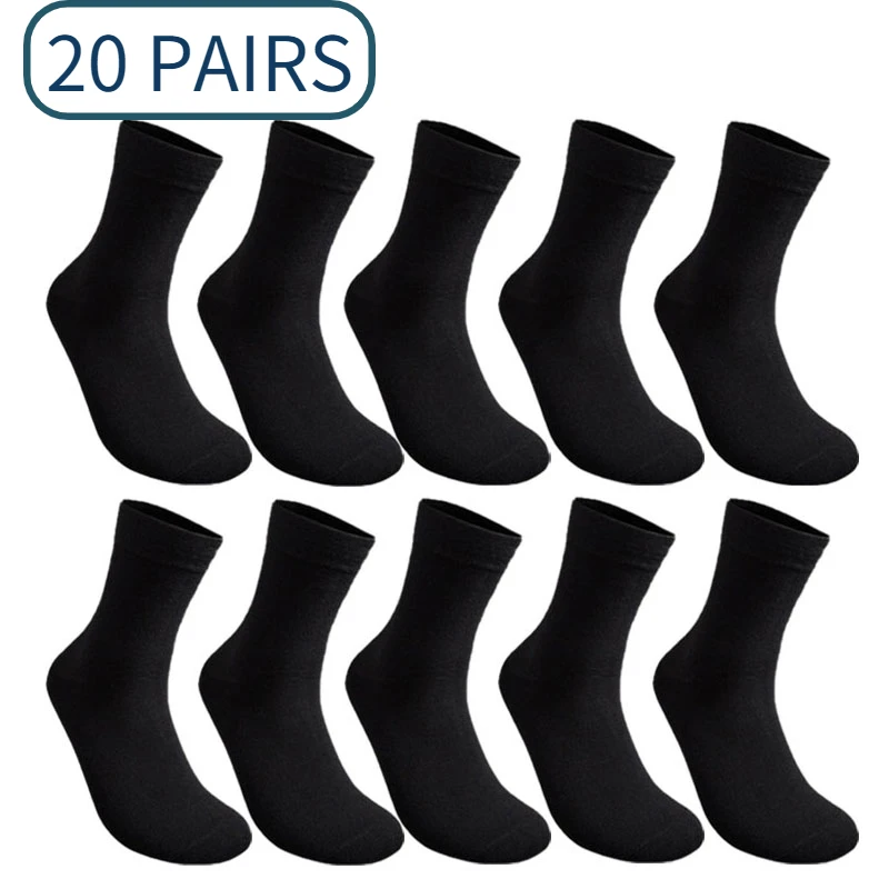 20 Pairs/Set Socks Men's Business Cotton Casual Dress Sock Crew Soft Breathable Spring Summer Antibacterial Male Black White