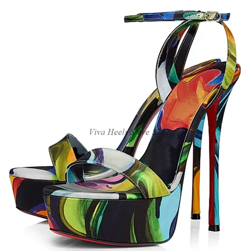 Leopard Print Satin Platform Sandals Luxury Designer Sexy Ankle Strap Women's Super High Heels Party Dating Shoes on offer view 3