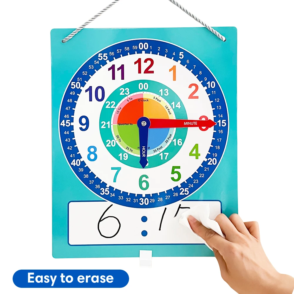 Kids Teaching Clock Telling Time Maths Teaching Aids Educational Write & Wipe Demonstration Clock for Primary School Montessori