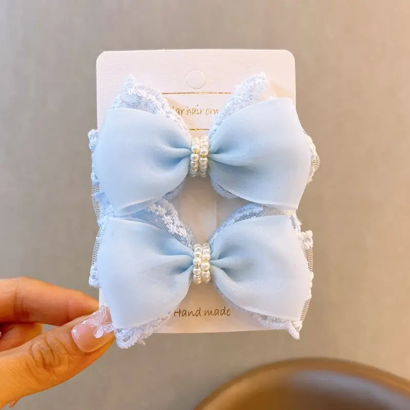 Jelly Mesh Hair Bows Lace Design Korean Bow Clips Pair for Girls Side Hair Clips Ultra Soft Snag Free Hair Accessories