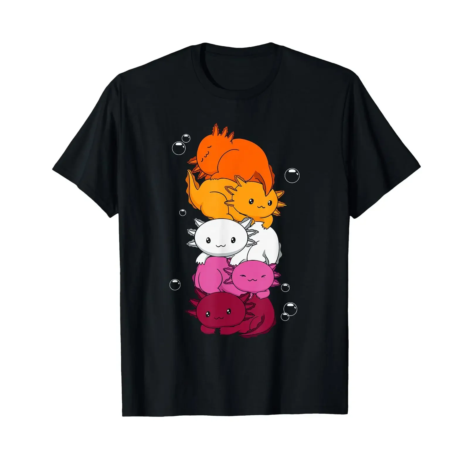 Kawaii Axolotl Pile Lesbian Pride Flag LGBTQ T Shirt vintage Washed Stretched Casual streetwear Comfortable