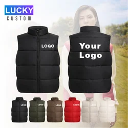 Customized Logo Winter Coat Windproof Vest Thick Stand Up Collar DIY Down Cotton Printing Company Brand Jacket Sleeveless