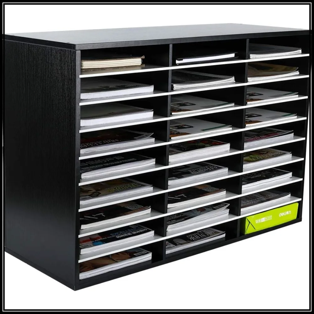 

27 Compartment Wood Mail Sorter, Desktop Organizer for Office Home School, Black White