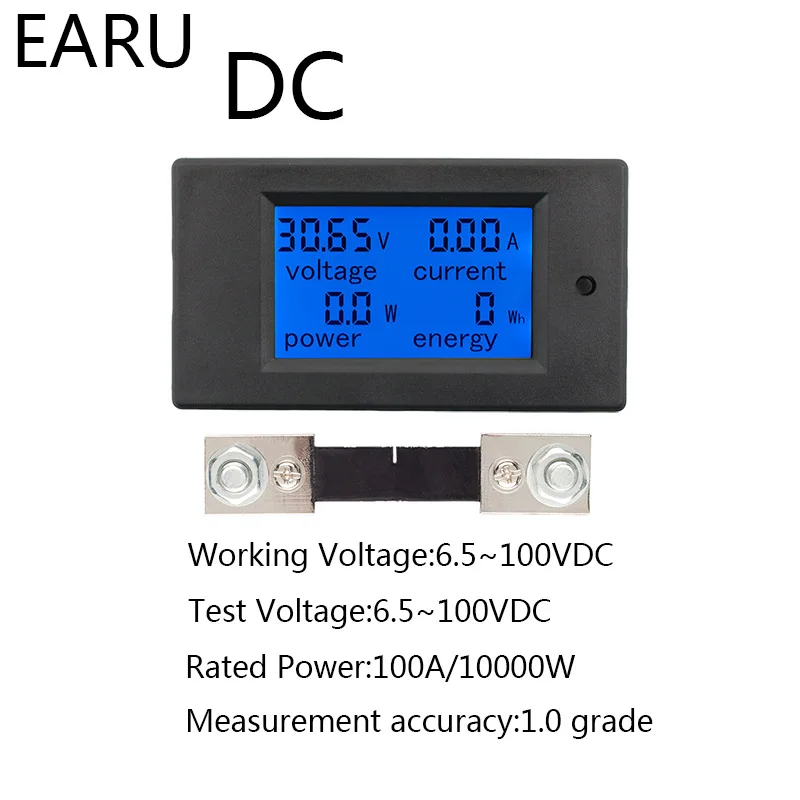 Imagem -02 - Display Lcd Digital Atual Tensão Medidor de Energia Amperímetro Voltímetro 100a Atual Shunt dc 6.5100v 0-100a 020a
