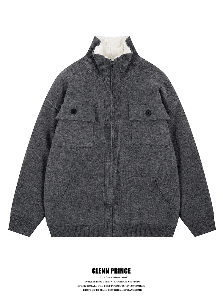 

GPstudio Trendy Retro Sweater Jaet Men Winter Fce Lined Thiened Loose Fur Collar Warm Cotton Coat Youth Casual Sle