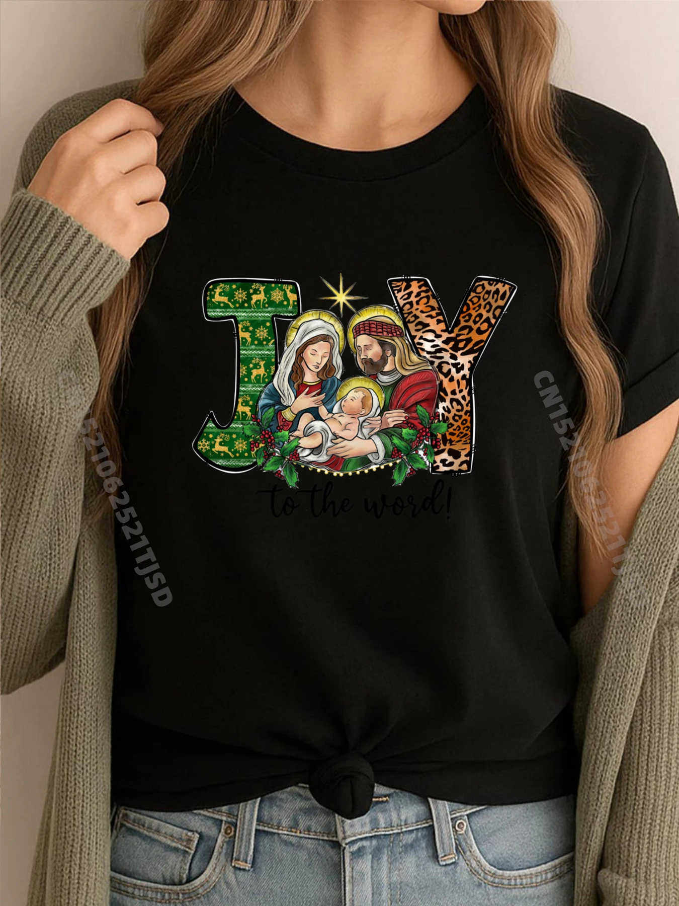 

Радость в мире, рождественская христианская рождественская сцена, пижама, зеленая и белая футболка с рисунком, распродажа для взрослых, принт