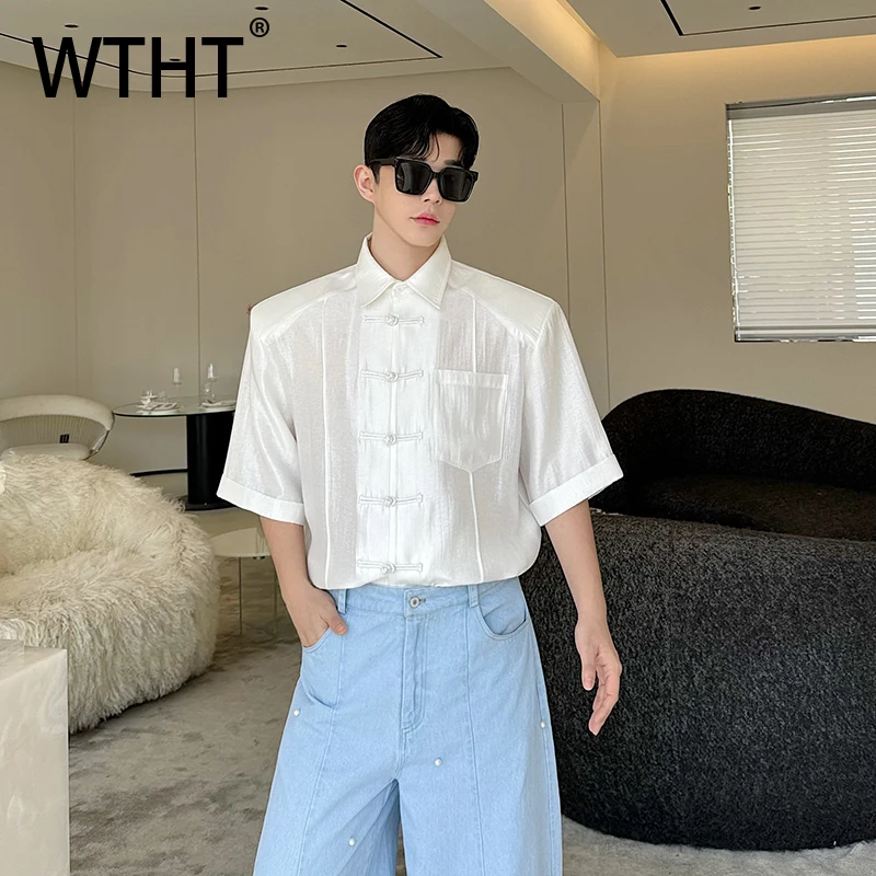 

WTHT модные мужские съемные подплечники, однотонные рубашки, модные летние рубашки в китайском стиле 2022, топы с короткими рукавами, мужские 2A1370