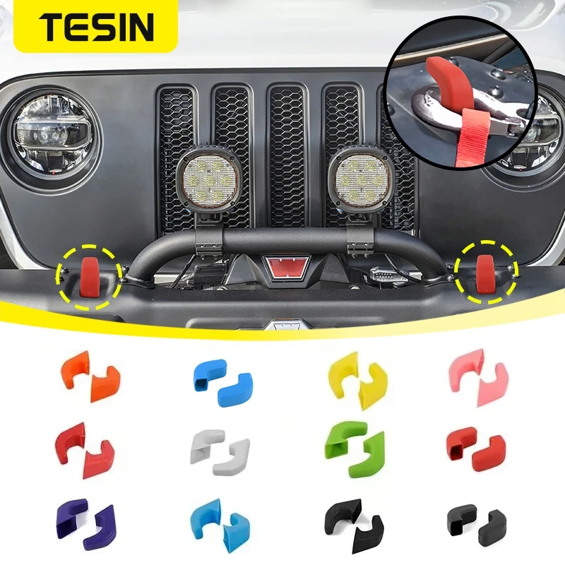 TESIN Car Front Bumper Tow Trailer Towing Bars Hook Protective Cover for Jeep Wrangler JK JL 2007 Up Gladiator JT 2018-2024 Up