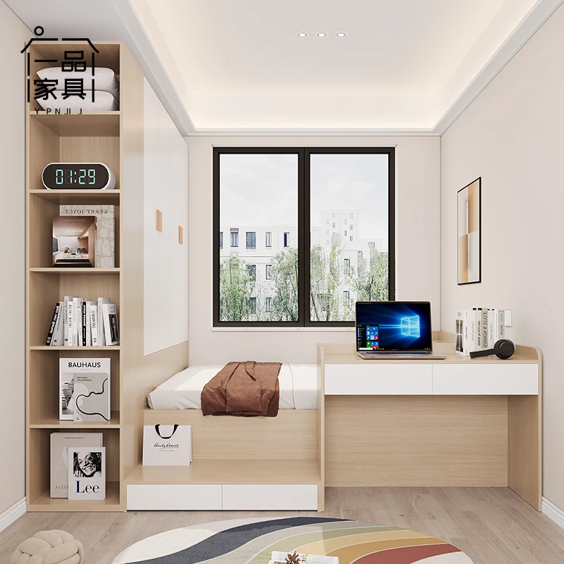 

Кровать татами, шкаф, письменный стол, встроенный комбинированный комплект кровати, высокий ящик для хранения, маленькая квартира, прикроватный шкаф на заказ, кровать