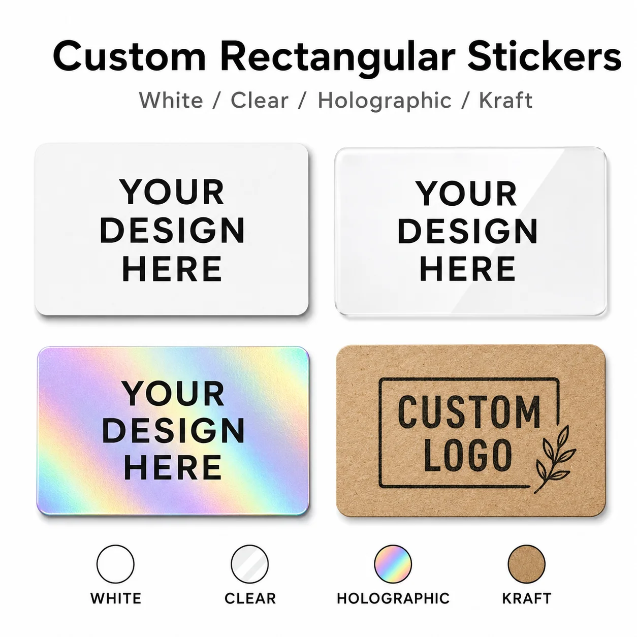 Customized Rectangular Stickers in White/Transparent/Laser/Kraft Paper, Available in 4 Materials, Suitable for Corporate Branding, Personalized Design Labels, Customizable Text, Names, Images, Photos,