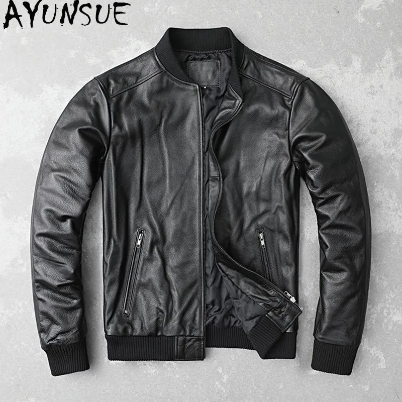 AYUNSUE Pure Cowhide Genuine Leather Jacket Men Clothing High Quality Real Cow Leather Coat Man Casual Baseball Jackets casaco