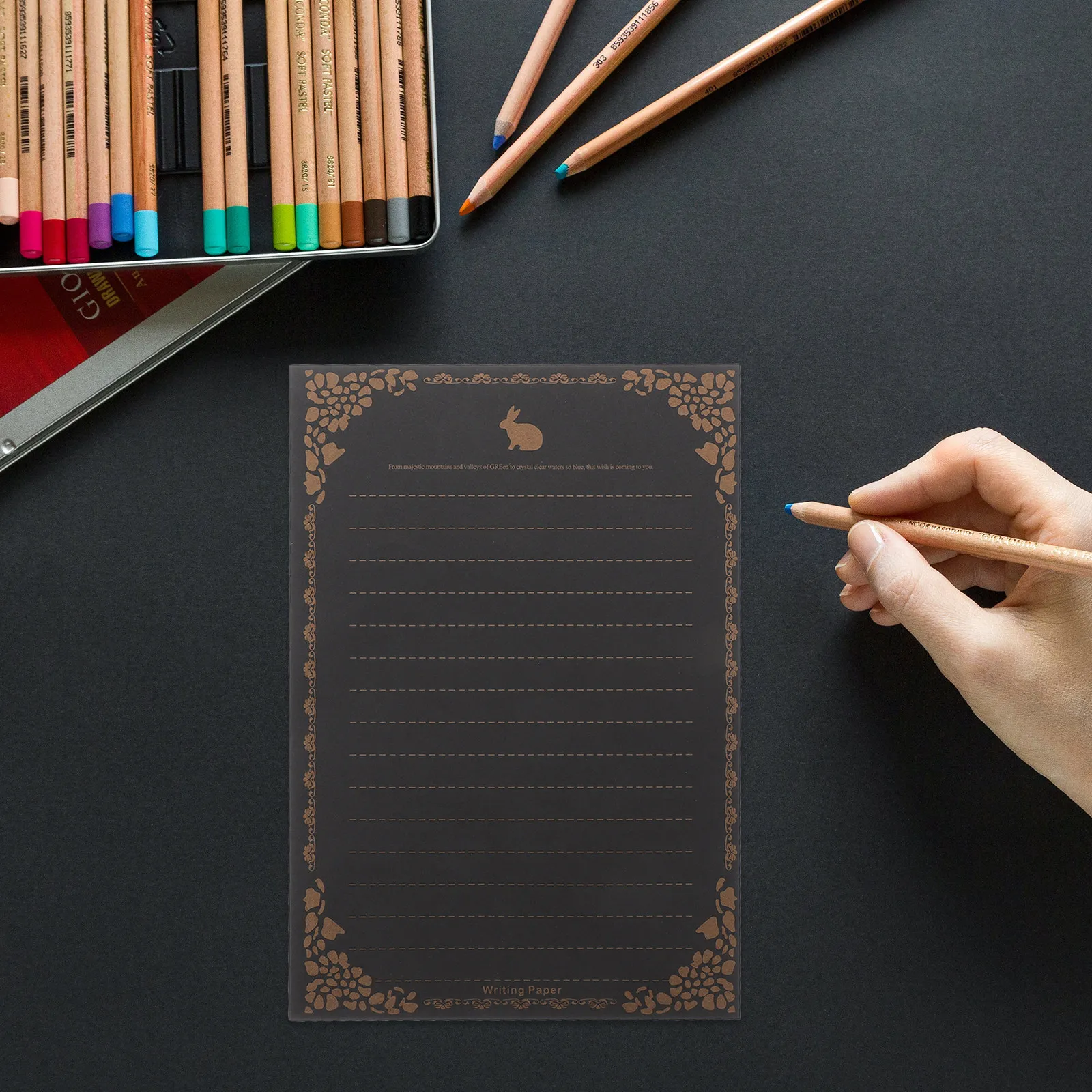 8Pcs Letter Writing Paper Set Vintage Style Premium Kraft Paper Black Rabbit Stationery for Notes Letters Letters Stationery