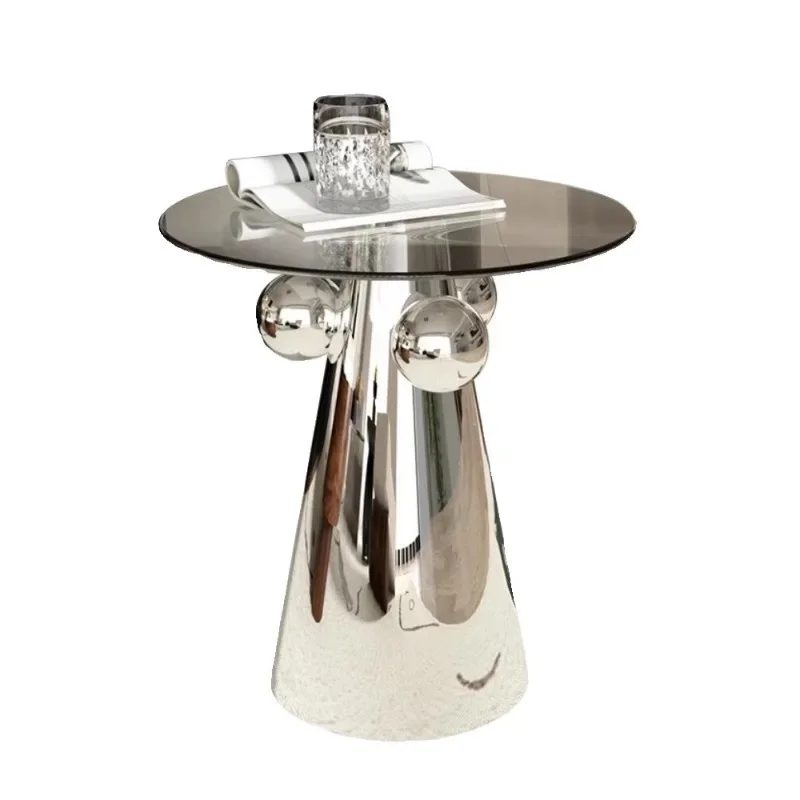 

Medieval Internet celebrity creative ins side table simple glass stainless steel hotel sofa small coffee table
