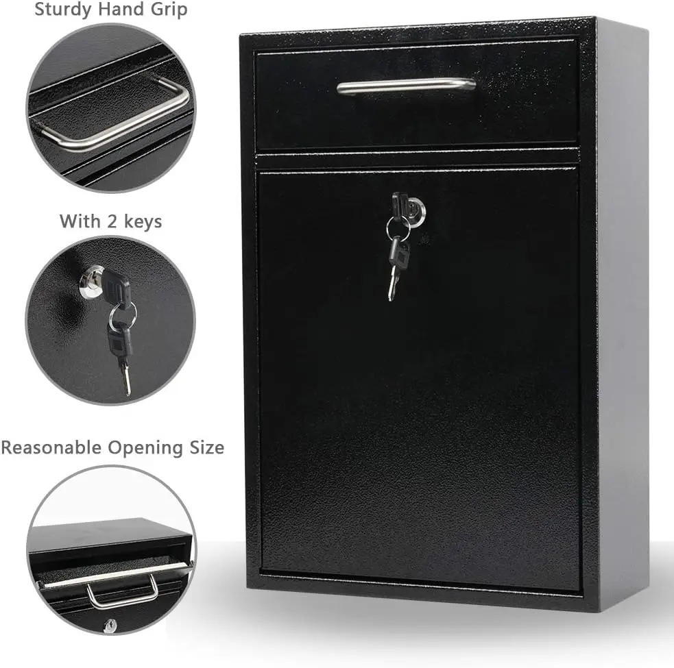 Steel Key Lock Mail Boxes Outdoor,Locking Wall Mount,Security Lock Drop Box,Collection Boxes,16.2H x 11.22L x 4.72W Inches