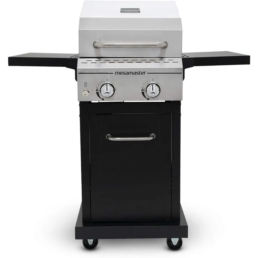 

2-Burner Propane Barbecue Gas Grill with Foldable Side Tables, Perfect for Camping, Outdoor Cooking, Patio, Garden Barbecue