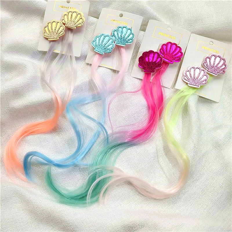 Colorido Gradiente de cabelo Pin Clip para crianças, tecelagem traje, coreano Kawaii arcos, peruca tranças, grampos para meninas, acessórios