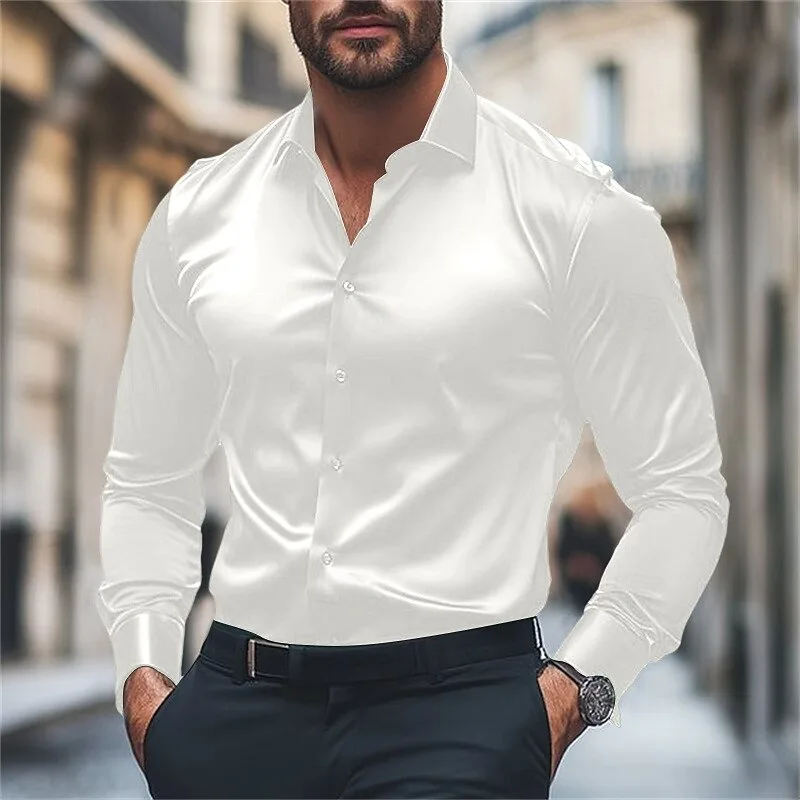 Men's Shirt Casual Comfort Solid Color Wedding Holiday Long Sleeve Shirt Luxury Royal Lapel Top Large Size Fast Shipping